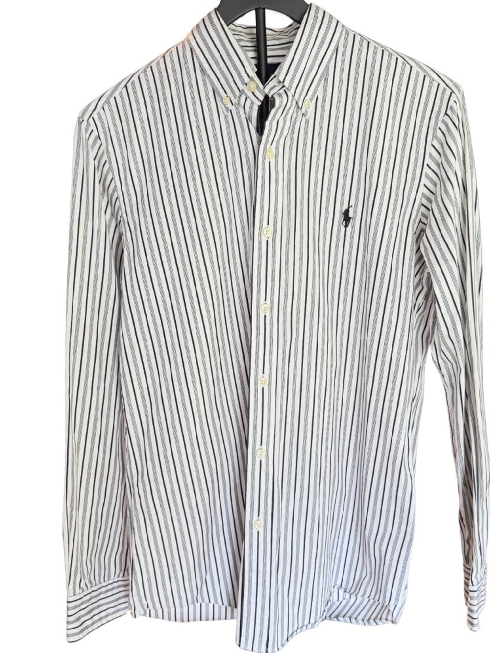 Ralph Lauren Men’s S White Black Stripe Button Down Custom Fit Shirt